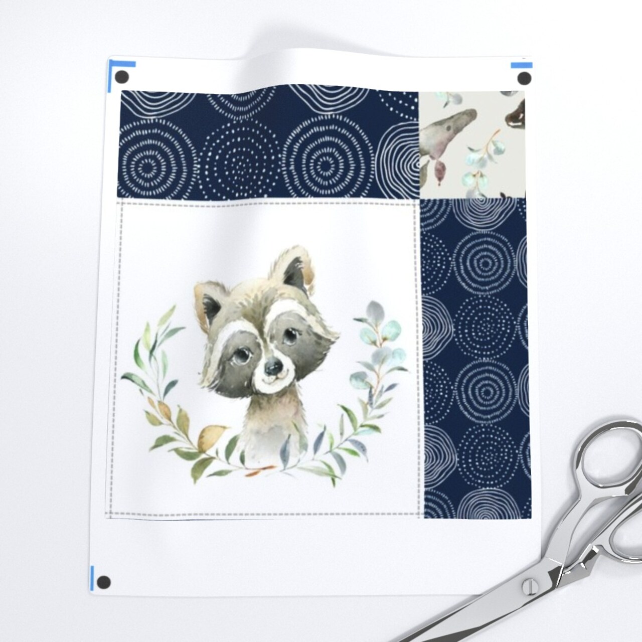 Woodland Quilt Patchwork Baby Boys Woodland Nursery Navy Blue Gray Forest Bear Badger Custom Printed Fabric by Spoonflower Various Fabrics by the Yard or Fat Quarter